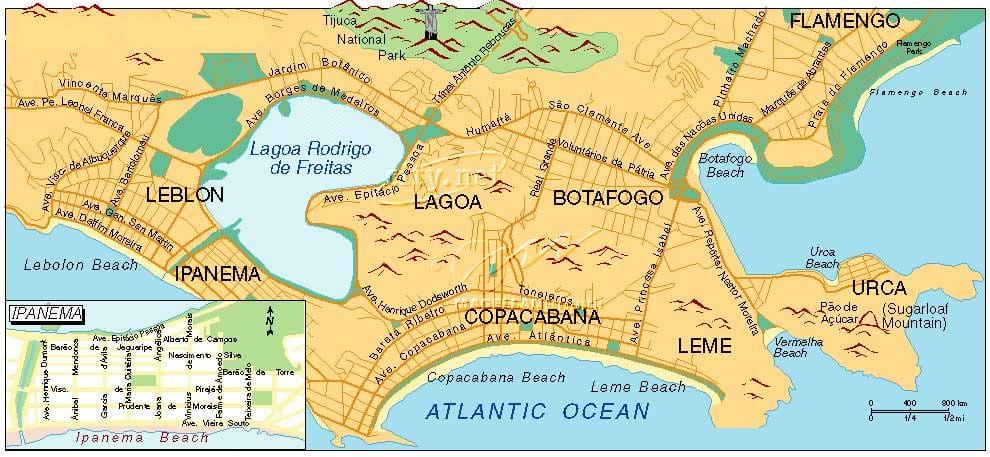 แผนที่ของชายหาดใน brazil. kgm