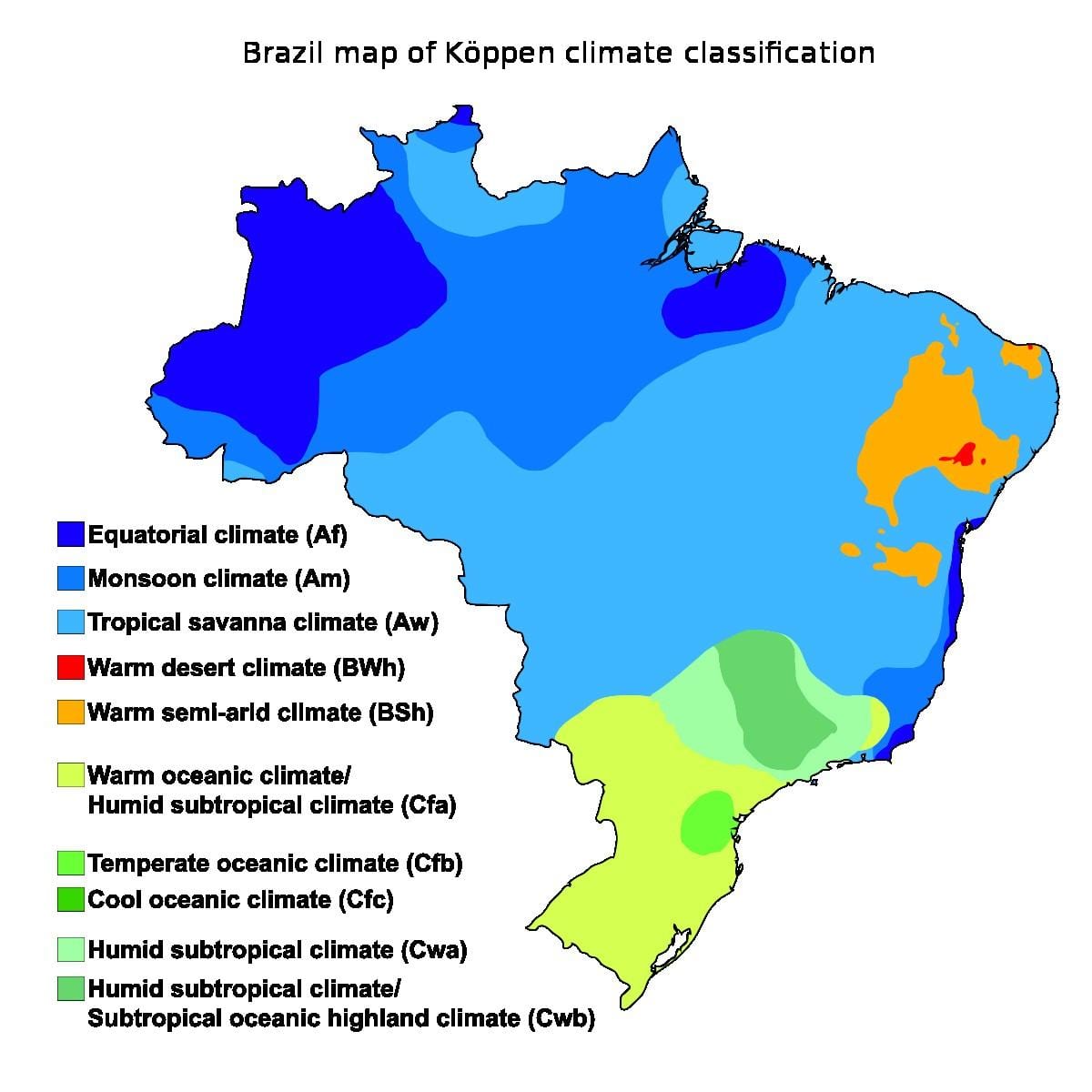 แผนที่ของ brazil. kgm สภาพอากาศ