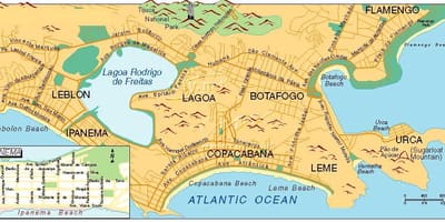 แผนที่ของชายหาดใน brazil. kgm